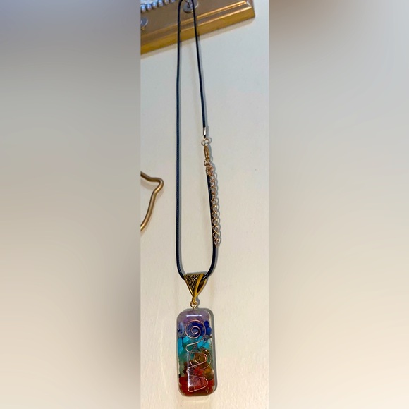 Orgonite & Mixed Gemstone Chakra Pendant Necklace On Black Cord - Picture 8 of 8